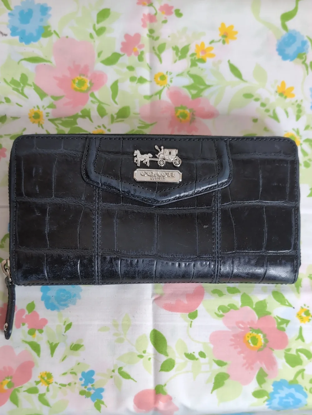 Coach Black Alligator Checkbook Wallet